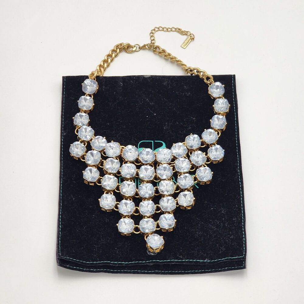 BaubleBar Vintage Large Jewel Light Blue Bib Statement Necklace 13" Gold Chain - Picture 5 of 6